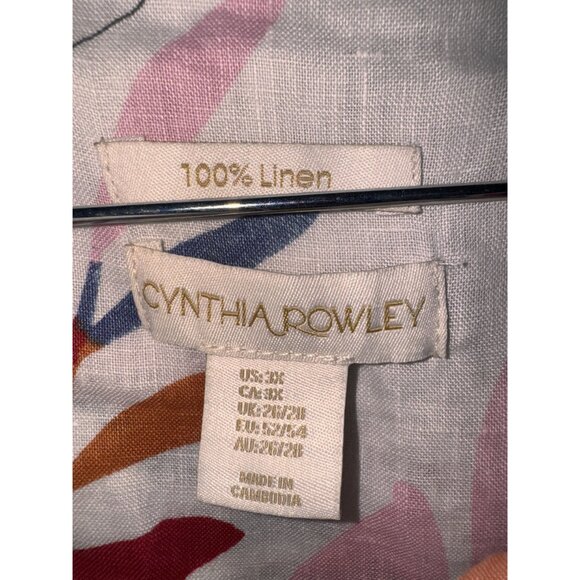 3X Cynthia Rowley Womens Floral Patterned 100% Linen Button-Front Collared Shirt - Picture 4 of 8